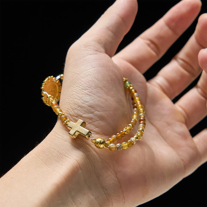 FREE Today: Peacock Agate Magnetic Rosary Bracelet with Golden St. Benedict - image 14