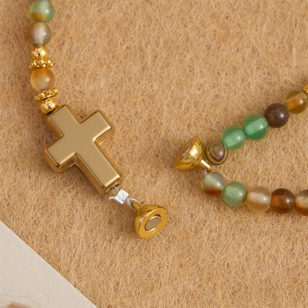 FREE Today: Peacock Agate Magnetic Rosary Bracelet with Golden St. Benedict - image 7