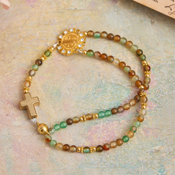 FREE Today: Peacock Agate Magnetic Rosary Bracelet with Golden St. Benedict - image 3
