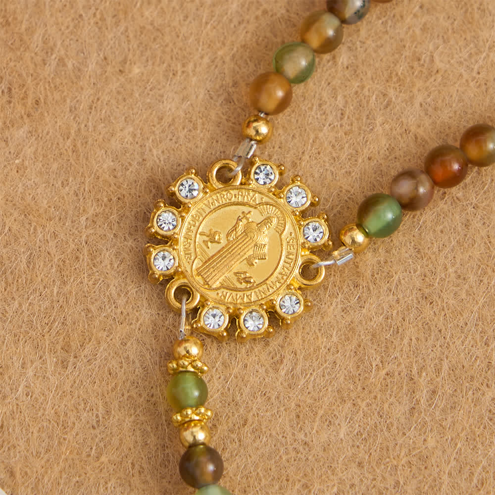 FREE Today: Peacock Agate Magnetic Rosary Bracelet with Golden St. Benedict - image 9