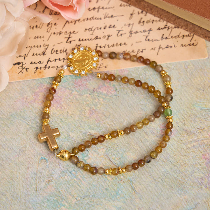FREE Today: Peacock Agate Magnetic Rosary Bracelet with Golden St. Benedict - image 13