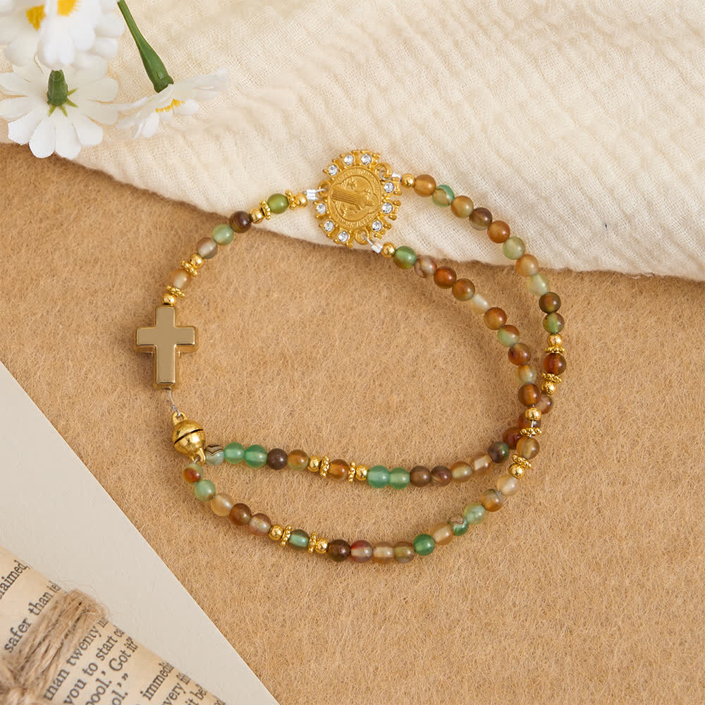 FREE Today: Peacock Agate Magnetic Rosary Bracelet with Golden St. Benedict - image 6