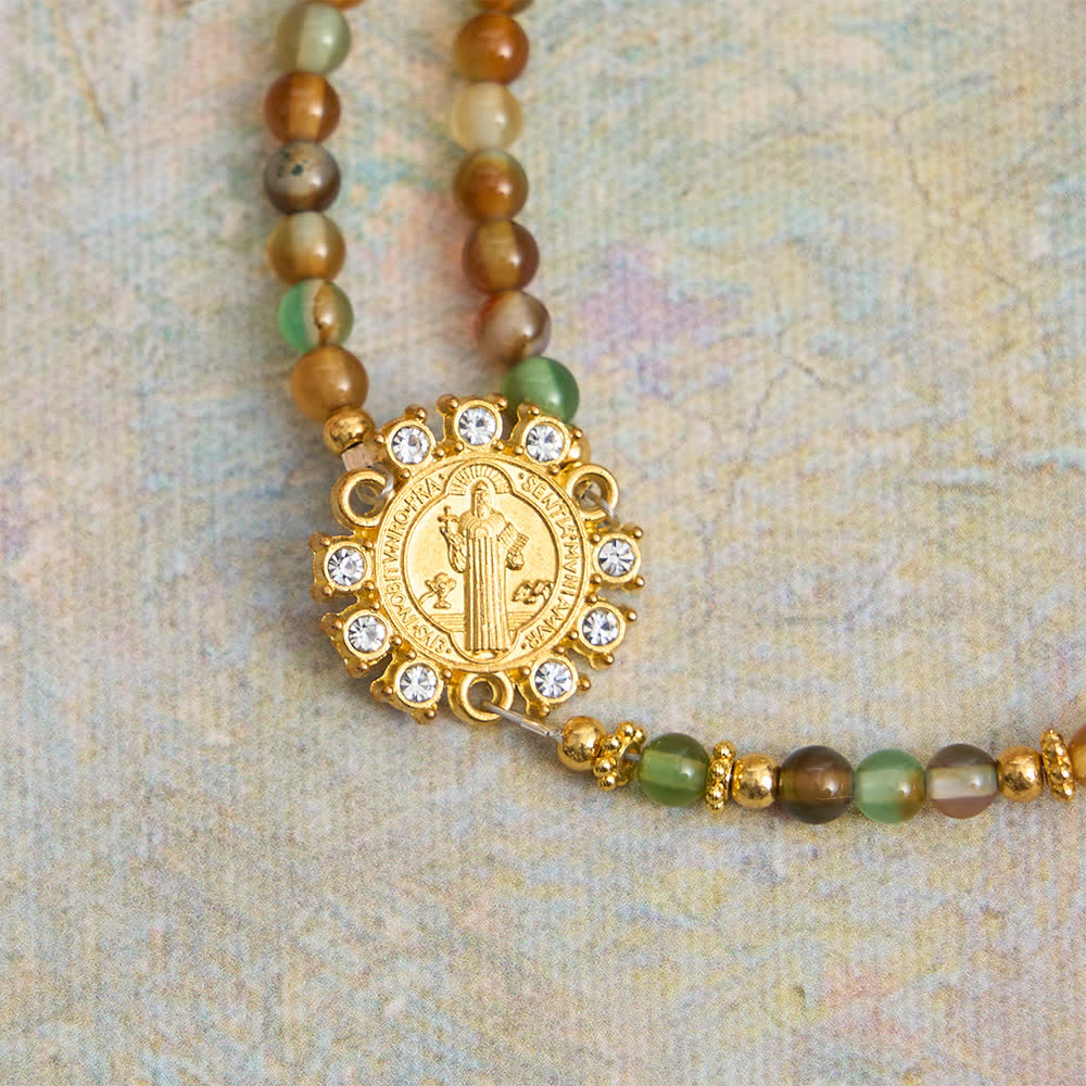 FREE Today: Peacock Agate Magnetic Rosary Bracelet with Golden St. Benedict - image 10