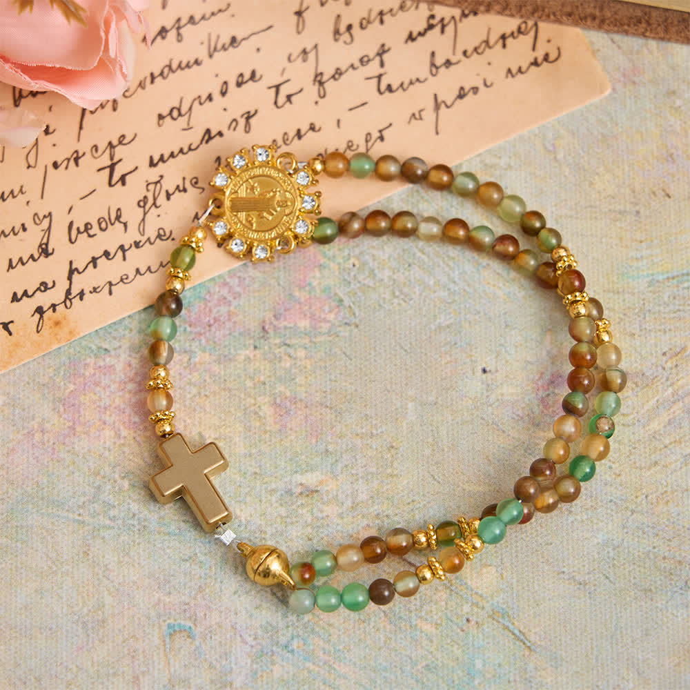 FREE Today: Peacock Agate Magnetic Rosary Bracelet with Golden St. Benedict - image 4