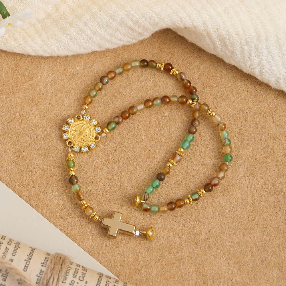 FREE Today: Peacock Agate Magnetic Rosary Bracelet with Golden St. Benedict - image 5
