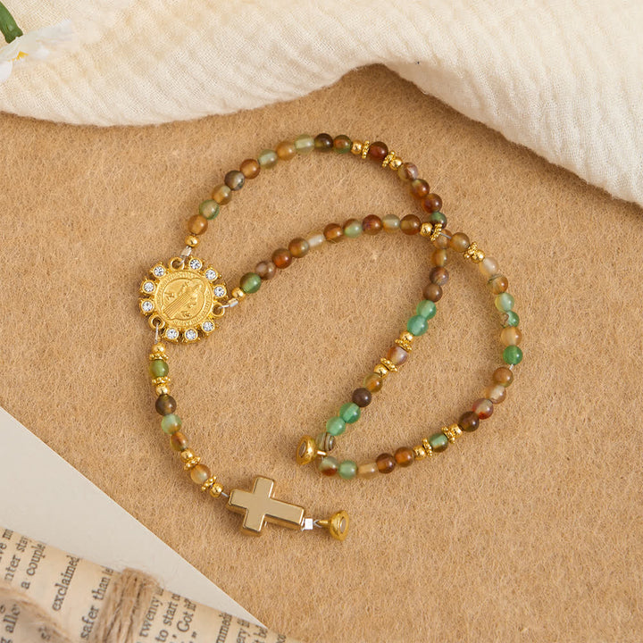 FREE Today: Peacock Agate Magnetic Rosary Bracelet with Golden St. Benedict - image 5