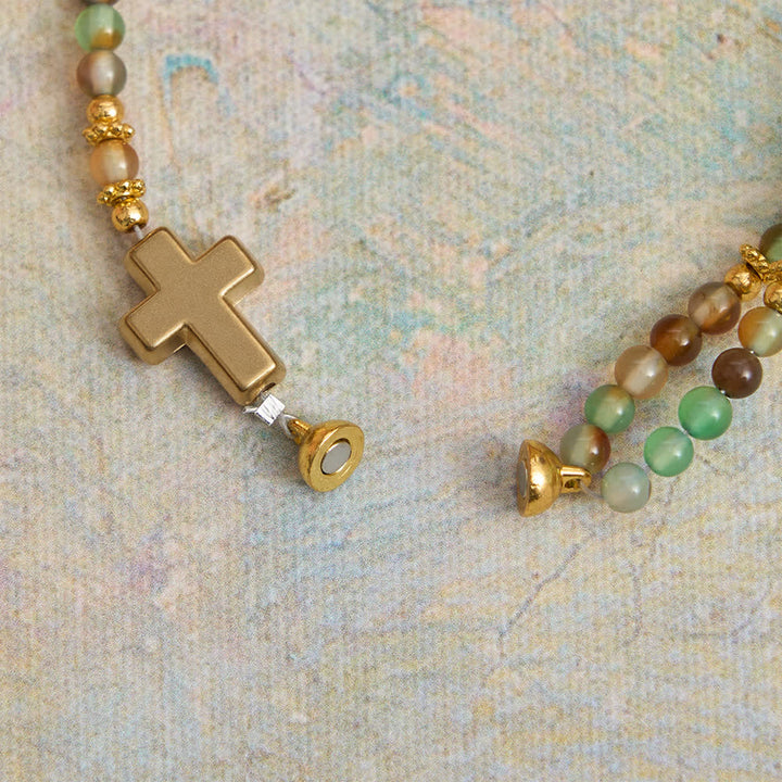FREE Today: Peacock Agate Magnetic Rosary Bracelet with Golden St. Benedict - image 12