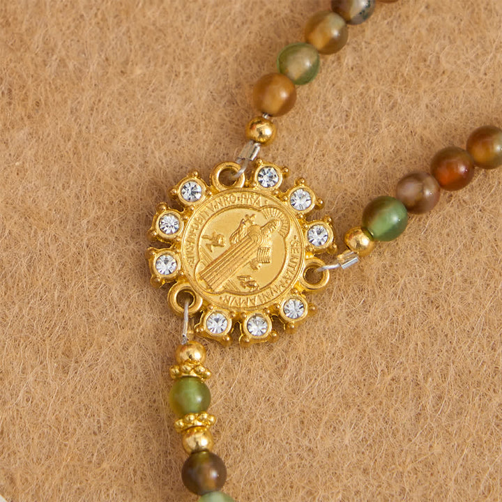 Christianartworkshop Dragon Vein Agate Magnetic Rosary Bracelet with Golden St. Benedict - image 9