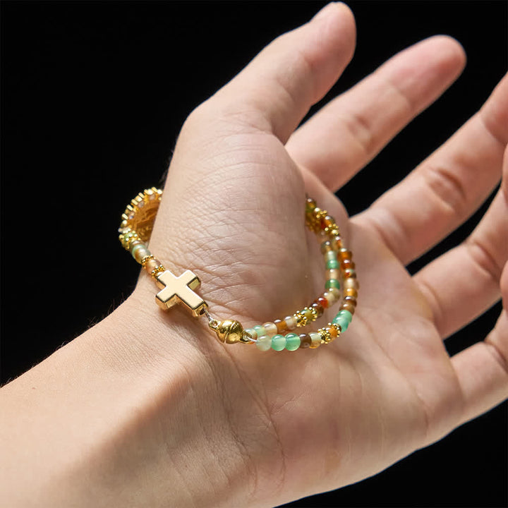 FREE Today: Peacock Agate Magnetic Rosary Bracelet with Golden St. Benedict - image 1