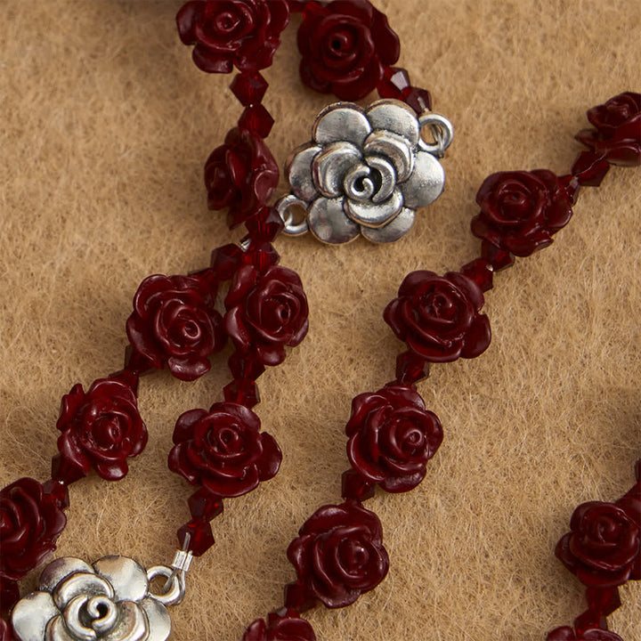 Christianartworkshop Cinnabar Wine Red Rose Beads Rosary with Holy Family Centerpiece - image 5