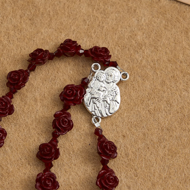 Christianartworkshop Cinnabar Wine Red Rose Beads Rosary with Holy Family Centerpiece - image 6