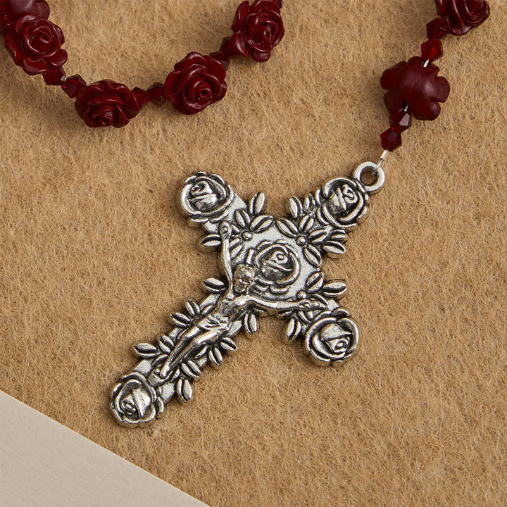 Christianartworkshop Cinnabar Wine Red Rose Beads Rosary with Holy Family Centerpiece - image 7