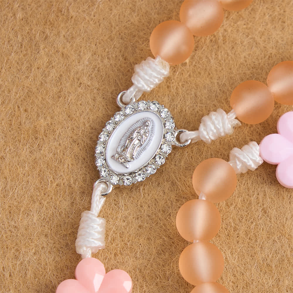 Christianartworkshop Peach Orange Frosted Beads Pink Camellia Rosary: the Purity of Spring Blossoms - image 5