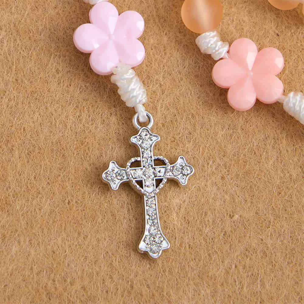 Christianartworkshop Peach Orange Frosted Beads Pink Camellia Rosary: the Purity of Spring Blossoms - image 7
