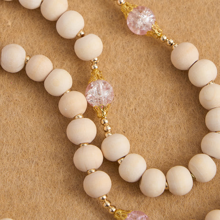 Christianartworkshop Natural Wood & Pink Crackle Glass Rosary with Our Lady Pendant - image 5