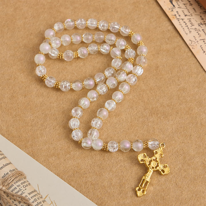 FREE Today: Pink & White Crackle Glass Rosary with Ornate Crucifix - image 10