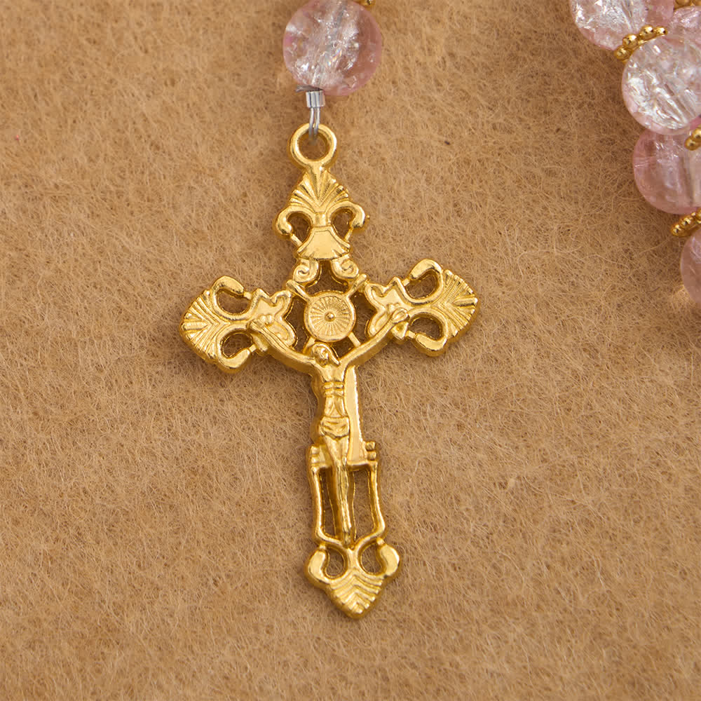 Christianartworkshop Pink & White Crackle Glass Rosary with Ornate Crucifix - image 14