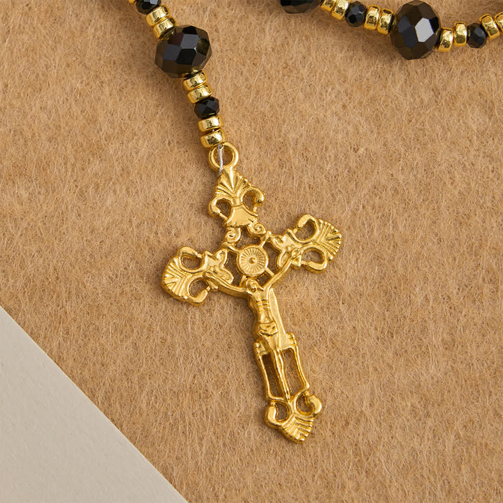 Christianartworkshop Black Faceted Glass Virgin Mary Rosary with Custom Name Letters for Mom - image 8