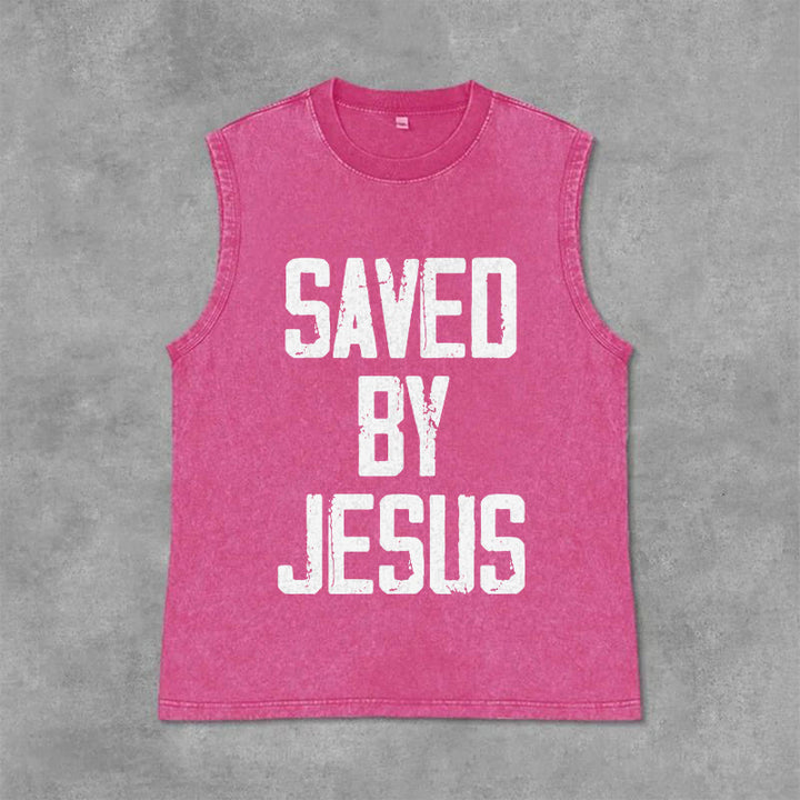 Christianartworkshop Saved By Jesus Unisex Washed Tank Top - Pink - 2XL - image 12