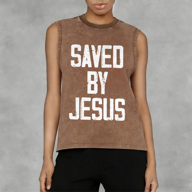 Christianartworkshop Saved By Jesus Unisex Washed Tank Top - image 2