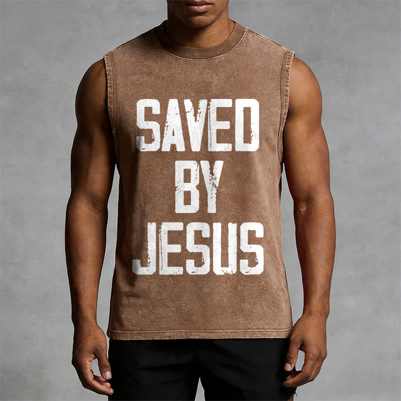 Christianartworkshop Saved By Jesus Unisex Washed Tank Top - image 1