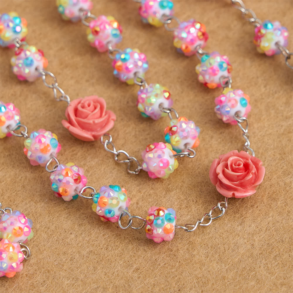 Christianartworkshop Easter Pink Rose & Sparkling Multicolor Diamond Beads Rosary with Divine Mercy - image 4