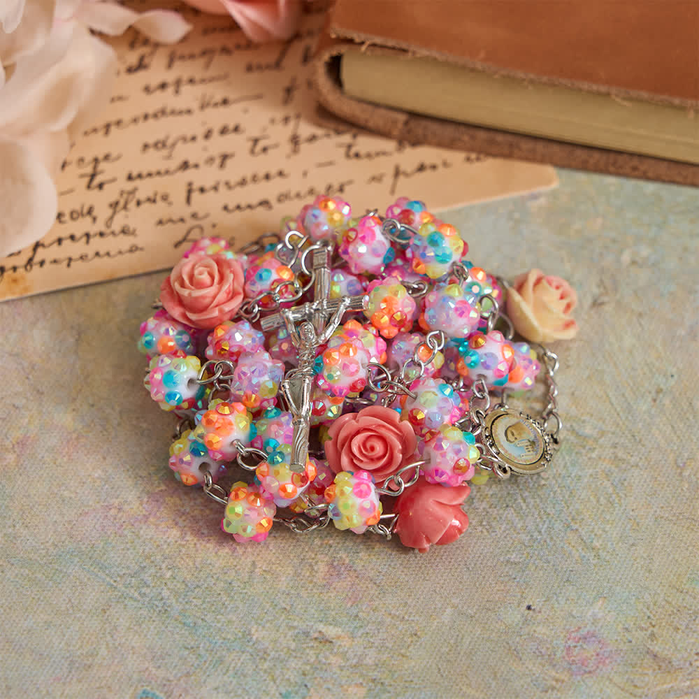 Christianartworkshop Pink Rose & Sparkling Multicolor Diamond Beads ...