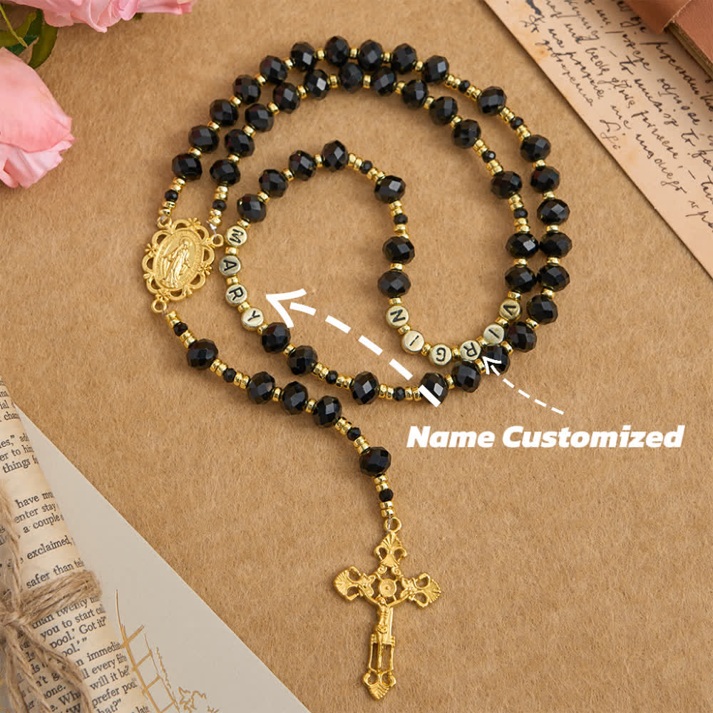 Christianartworkshop Black Faceted Glass Virgin Mary Rosary with Custom Name Letters for Mom - Name Customized(All in capitals) - image 3