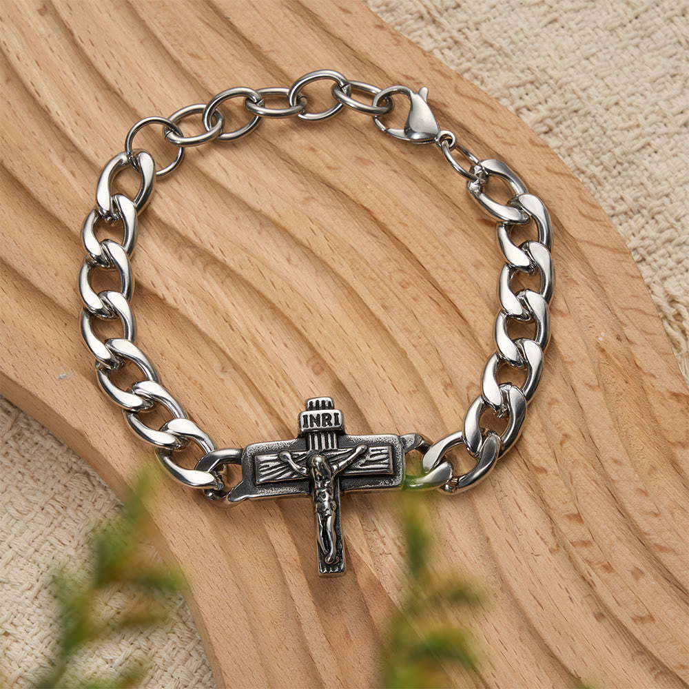 Christianartworkshop Heavy-Duty Cuban Link Crucifix Bracelet with INRI Detail - image 1
