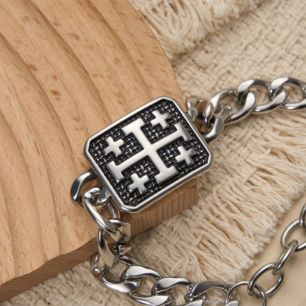 Christianartworkshop Polished Stainless Steel Jerusalem Square Cross Statement Bracelet - image 3