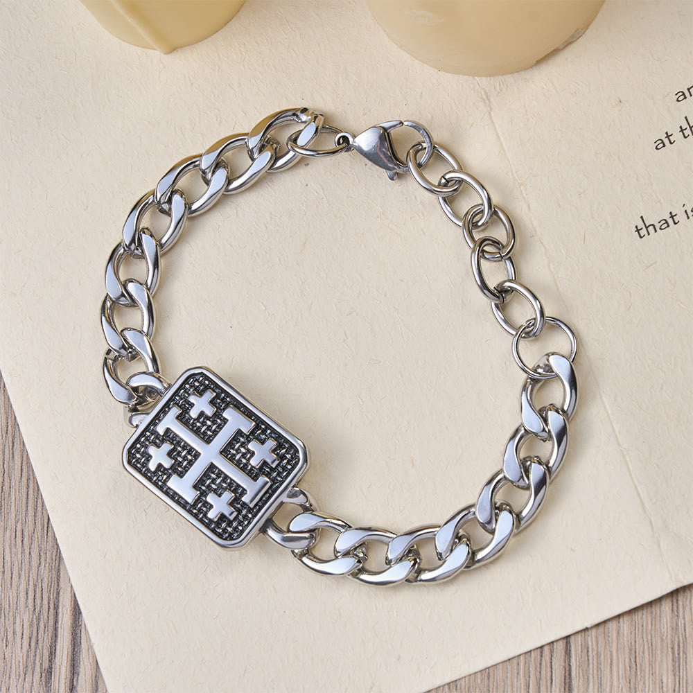 Christianartworkshop Polished Stainless Steel Jerusalem Square Cross Statement Bracelet - image 2