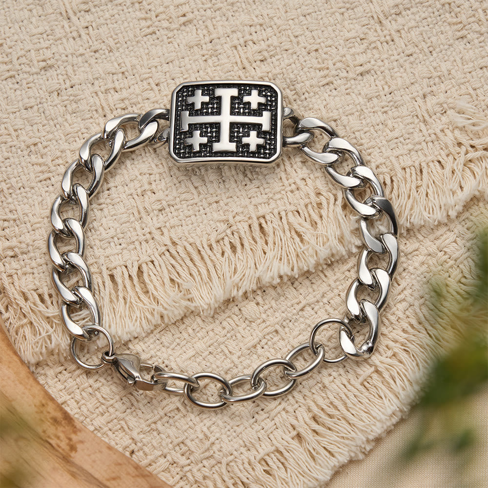 Christianartworkshop Polished Stainless Steel Jerusalem Square Cross Statement Bracelet - image 1