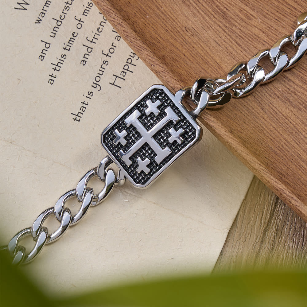 Christianartworkshop Polished Stainless Steel Jerusalem Square Cross Statement Bracelet - image 5