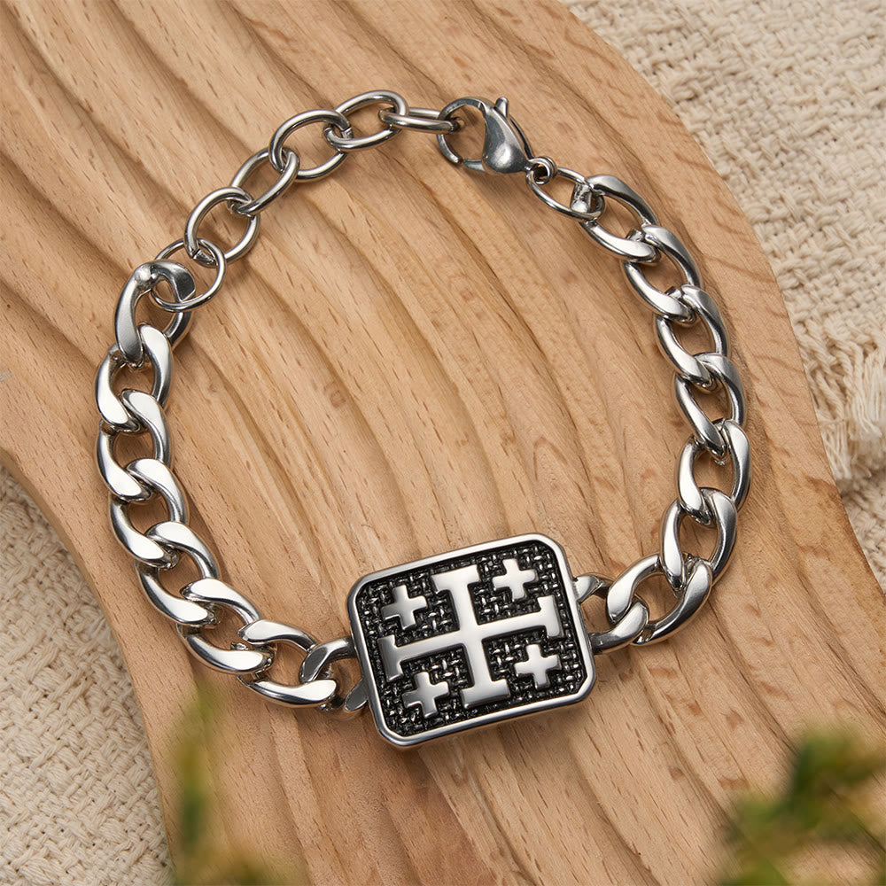 Christianartworkshop Polished Stainless Steel Jerusalem Square Cross Statement Bracelet - Jerusalem Square Cross - image 0