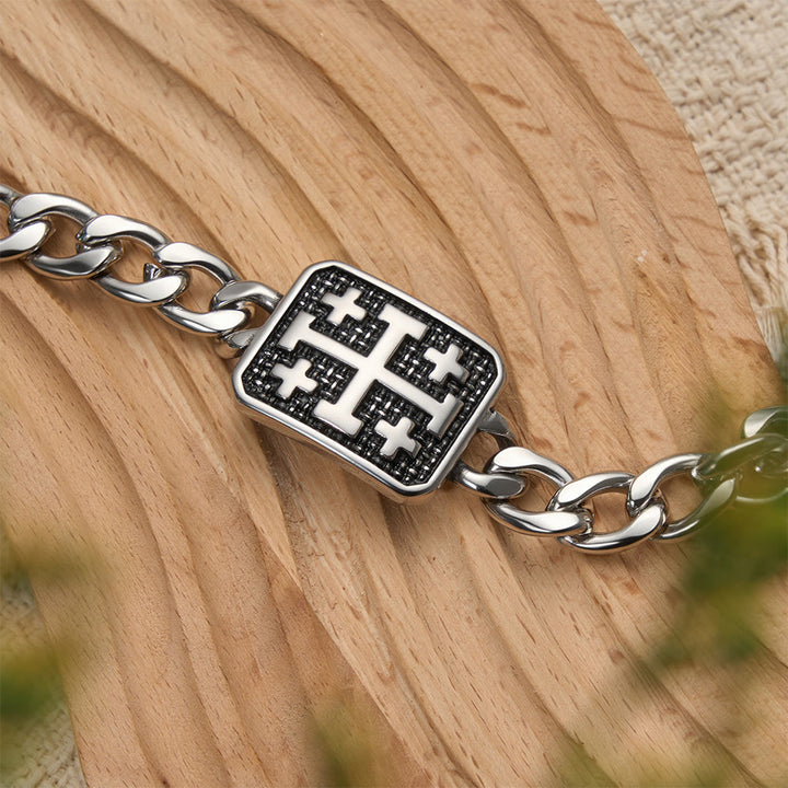 Christianartworkshop Polished Stainless Steel Jerusalem Square Cross Statement Bracelet - image 4