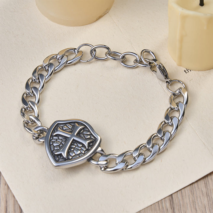Christianartworkshop Heavy Link Textured Shield Cross Bracelet: Symbol Of Unwavering Belief & Style - image 3