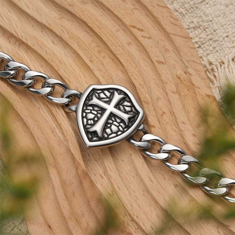 Christianartworkshop Heavy Link Textured Shield Cross Bracelet: Symbol Of Unwavering Belief & Style - image 6