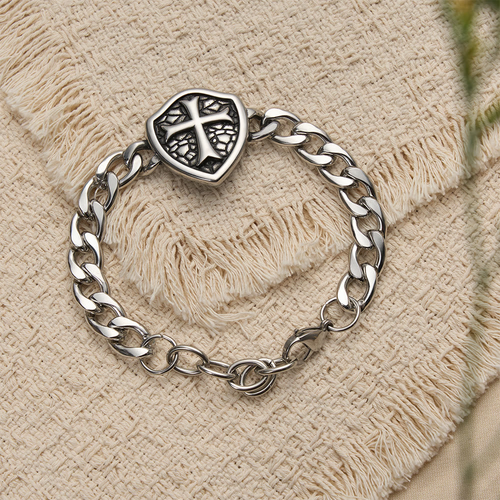 Christianartworkshop Heavy Link Textured Shield Cross Bracelet: Symbol Of Unwavering Belief & Style - image 1