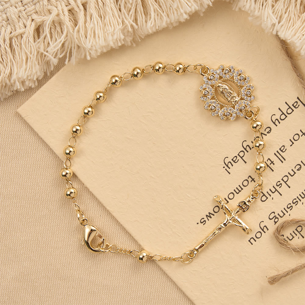 Christianartworkshop Floral Zircon Our Lady Charm & Crucifix Bracelet: An Elegant Emblem of Sacred Protection - image 1