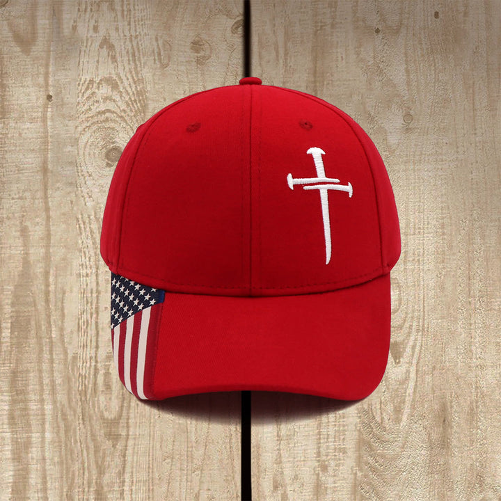 Christianartworkshop Nail Cross Crown of Thorns Embroidered Trucker Hat - Burgundy - image 8