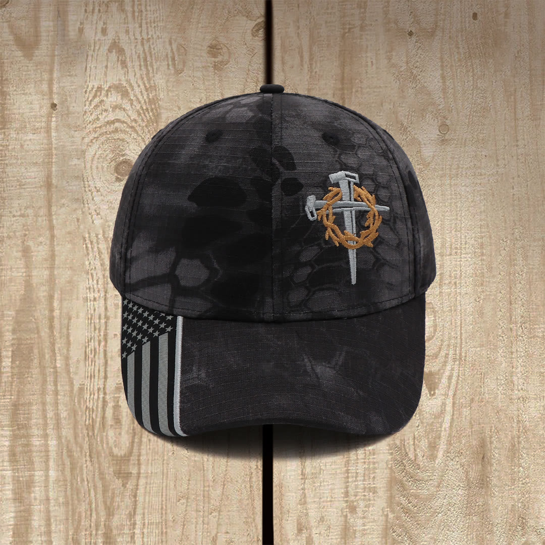 Christianartworkshop Nail Cross Crown of Thorns Embroidered Trucker Hat - Black Python - image 0