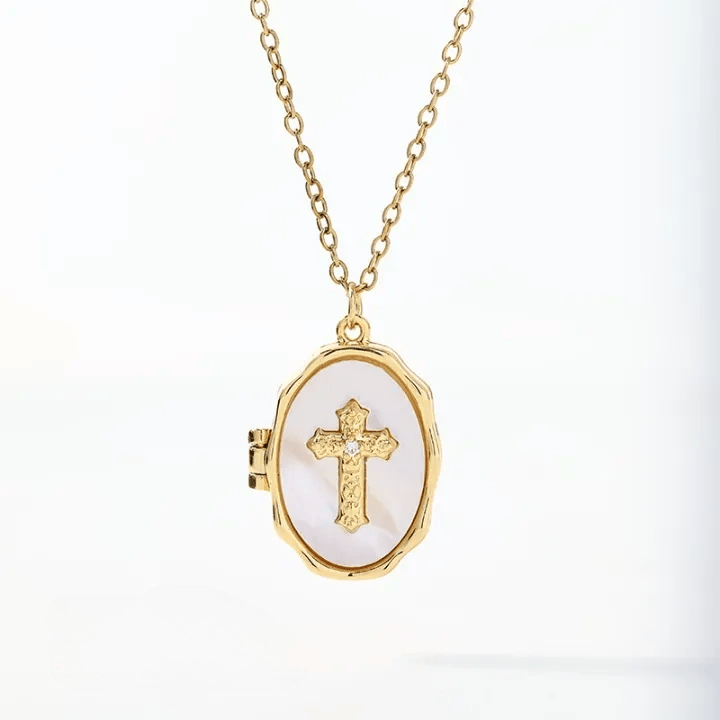Christianartworkshop Openable Cross Locket Necklace with Mother-of-Pearl Inlay: A Reminder of Divine Love - image 5