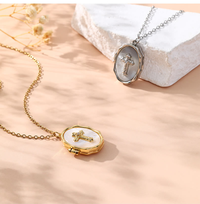 Christianartworkshop Openable Cross Locket Necklace with Mother-of-Pearl Inlay: A Reminder of Divine Love - image 4