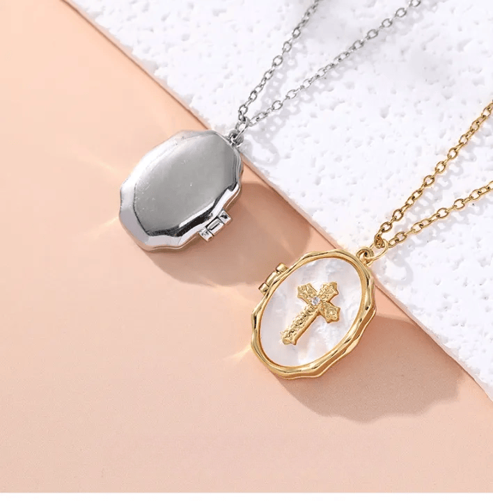 Christianartworkshop Openable Cross Locket Necklace with Mother-of-Pearl Inlay: A Reminder of Divine Love - image 3