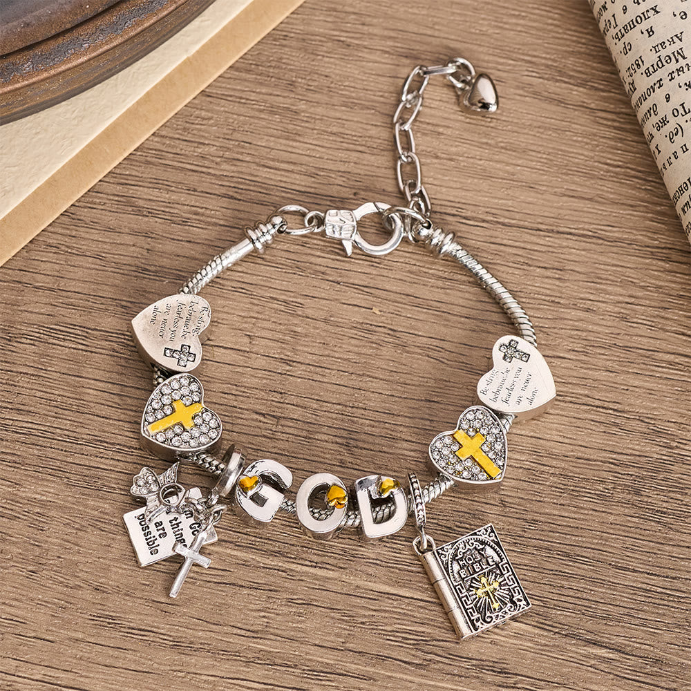 Christianartworkshop GOD & Bible Charm Bracelet with Cross and Scripture Beads: A Symbol of Unwavering Faith and Divine Love - GOD & Bible - image 0