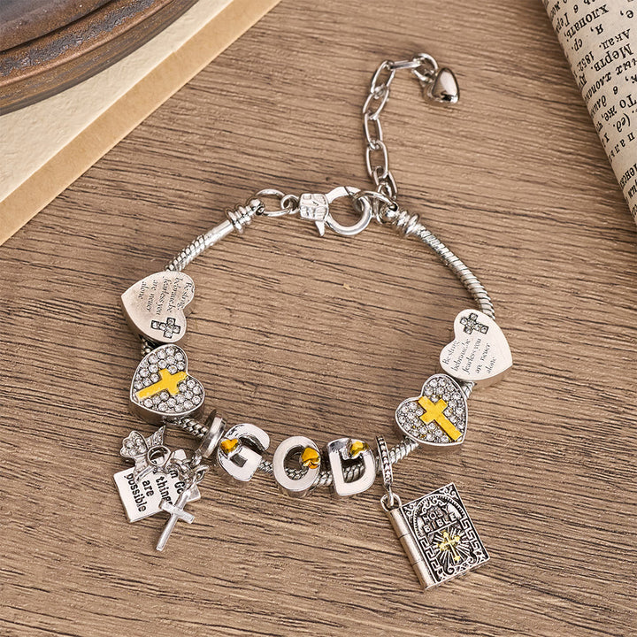 Christianartworkshop GOD & Bible Charm Bracelet with Cross and Scripture Beads: A Symbol of Unwavering Faith and Divine Love - GOD & Bible - image 0