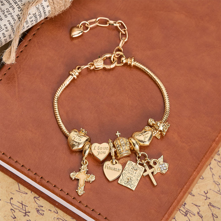 Christianartworkshop Adjustable Charm Bracelet with Biblical & Regal Details: A Reminder of Faith and Heavenly Devotion - Golden - image 0