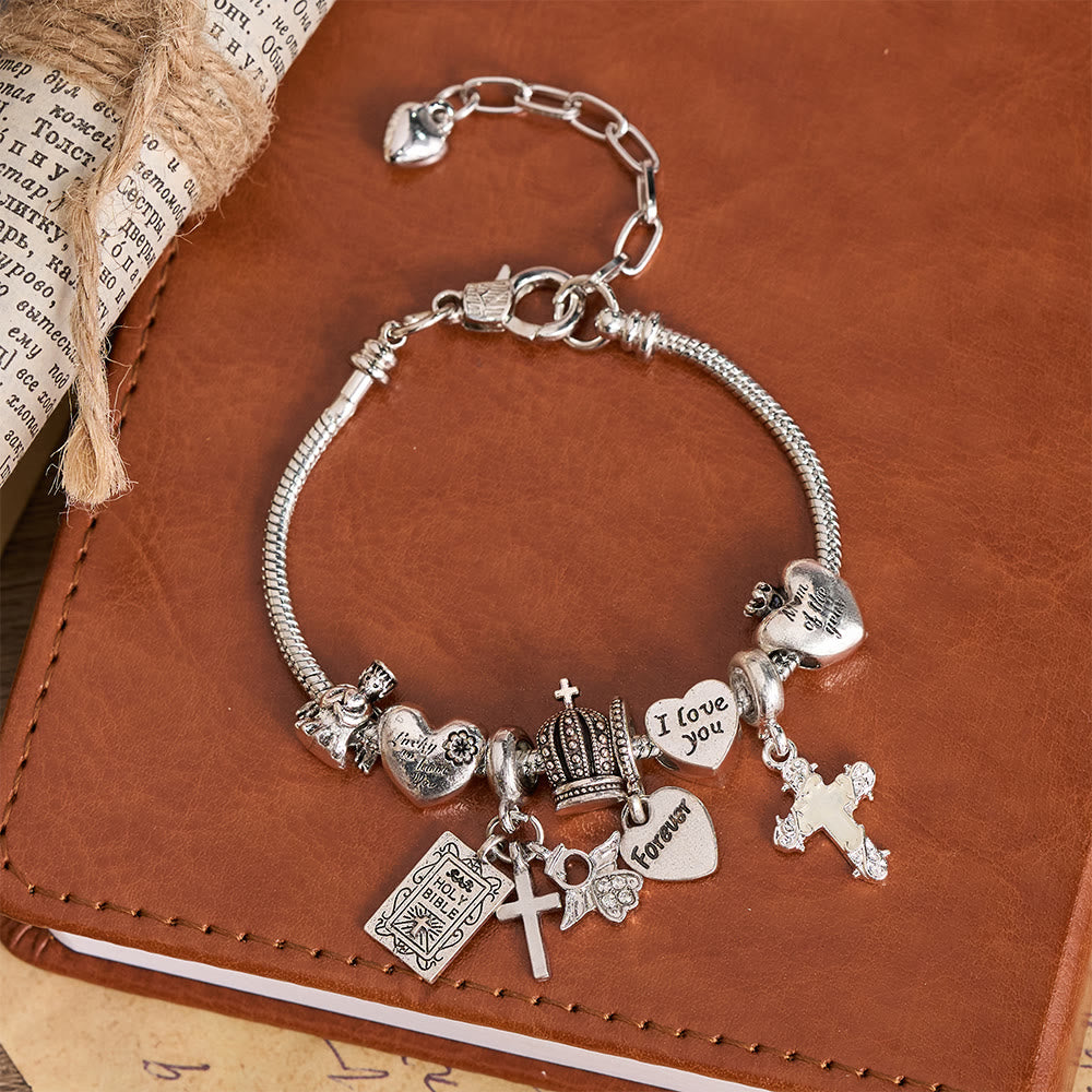 Christianartworkshop Adjustable Charm Bracelet with Biblical & Regal Details: A Reminder of Faith and Heavenly Devotion - Silver - image 5