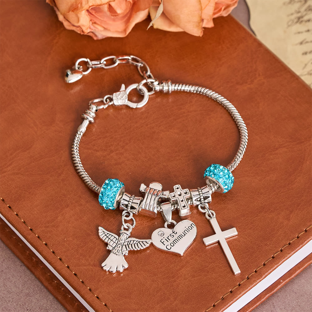 Christianartworkshop Children First Communion Charm Bracelet with Angel & Cross: A Symbol of Faith and Divine Blessing - First Communion - image 0