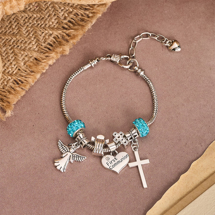 Christianartworkshop Children First Communion Charm Bracelet with Angel & Cross: A Symbol of Faith and Divine Blessing - image 3
